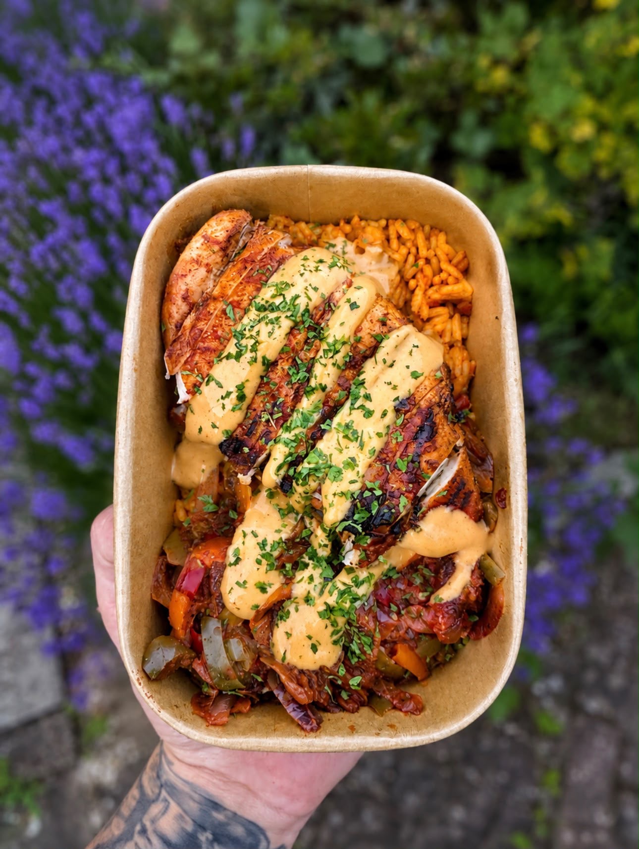 Grilled chicken with peppers and rice